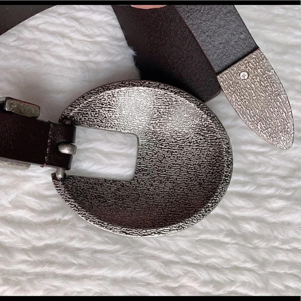 Vintage Style Genuine leather Belt with Floral Engraved Pattern Buckle